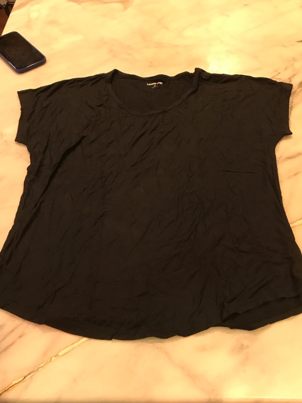Lands' End Black Short Sleeve Scoop Neck Tee - Relaxed Fit